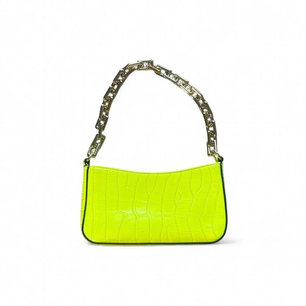 Neon yellow shoulder bag with gold chain strap